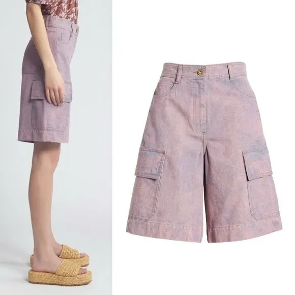 NWOT Sessun Captino Pink Purple Wash Denim Bermuda Shorts Size FR42 US10 - Picture 2 of 9
